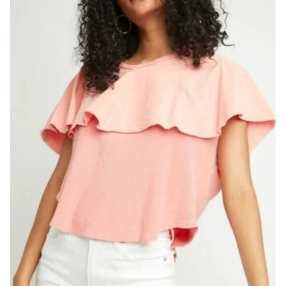 Free‎ People Boho Top size SMALL Girl Talk Sunny Peach ruffled layered Pink - Picture 10 of 10
